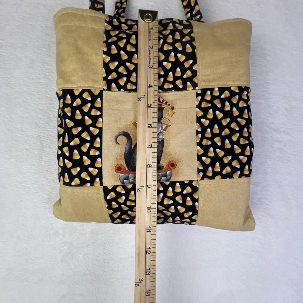Handmade Halloween Patchwork Quilt Kids 47x38.5 Candy Corn Cat‎ Tote Bag Set